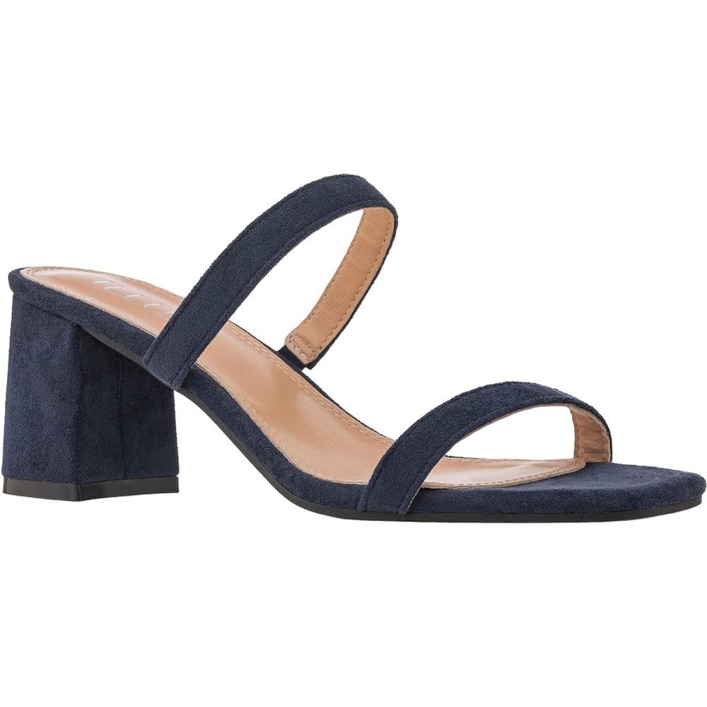 ILLUDE Women’s Block Heel Double Band Square Toe Heeled Sandal Slip On Mule